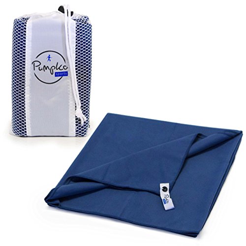 Pumpko® Sports Microfaser-Handtuch mit integrierter Tasche | 60x120 cm groß | Blau |Sauna Mikrofaser-Handtuch, Fitness-Sport-Handtuch, Reisehandtuch, Badetuch, Strandhandtuch XXL, Outdoor Backpacker Cover