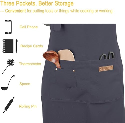 Miniatura 4 de Delantales para mujeres y hombres con bolsillos, correas ajustables, impermeable, lona para cocina, cocinero, camarera, servidor