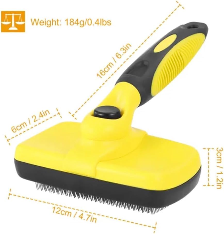 Self Cleaning Slicker Brush for Dogs & Cats, Grooming Comb Suitable for Long or Short Coats, Removes Mats, Tangles & Loose Fur, Reduces Shedding & Prevents Hair Mess, Yellow