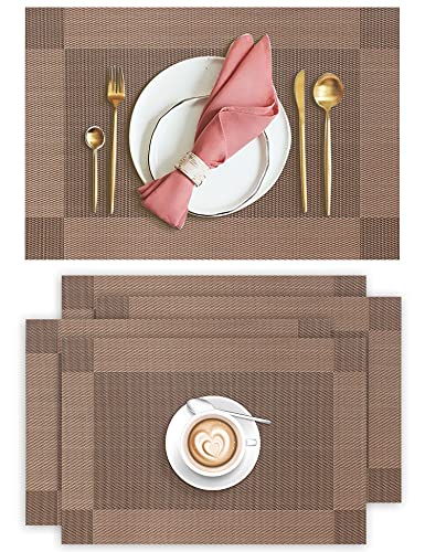 Aofmee Placemats, Placemats Set of 4, Heat Resistant Place Mats, Washable PVC Table Mats, Woven Vinyl Plastic Placemats for Dining Table, Non-Slip Stain Resistant Kitchen Table Placemats Easy to Clean