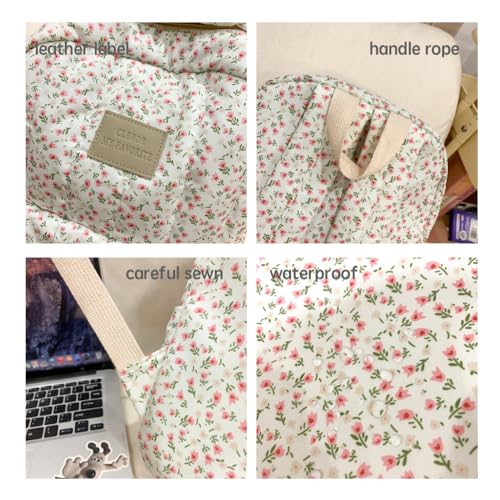 JHTPSLR Cottagecore Aesthetic Backpack Cute Vintage Floral Backpack Thick Cloth Flowers Laptop Backpack Mochilas (Small Floral)2
