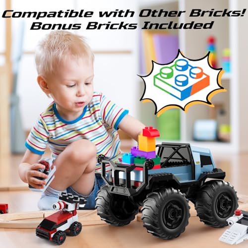 DEERC Amphibious Remote Control Car Monster Truck Toys Waterproof RC Stunt Cars for Boys 8-12 Toys W/Blocks & 360°Spin, 4WD All-Terrain Off-Road Pickup RC Truck 2.4Ghz 60+ Min Playtime Pool Toy Gift - Image 5