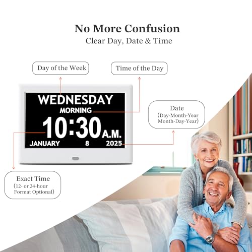 Image of 2025 NEW, Digital Clocks, 7'' Dementia Clock with Date and Time for Elderly, Auto-Dimming, 12 Reminders & 6 Alarms, Button & Remote Control, Auto DST, Digital Calendar for Seniors Large Display