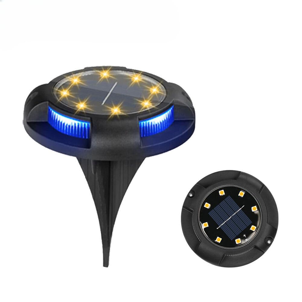 EBILUN 4/8 Pack Solar Ground Lights, Waterproof IP65 12LEDs Floor Disk Lights,Floor Decking Patio Outdoor Garden Lawn Path Lamp (Warm+Blue,4)