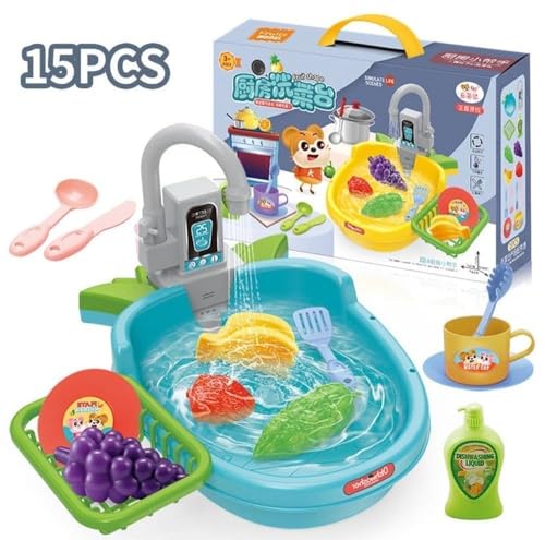 Image of Interactive Dino Kitchen Sink Toy for Kids | 12-Piece Dishwasher Playset with Water Circulation Pump | Pretend Cooking & Washing Toy for Boys & Girls