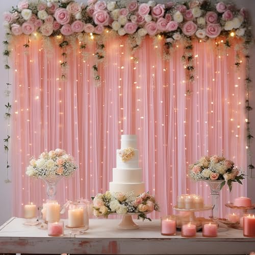 Cortina de Fondo Tulle Dusty Rose con Luces 10x8ft miniatura 5