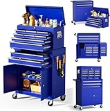 LegacyAmerhome 10-Drawer Rolling Tool Chest with Wheels, 2 in 1 Lockable Tool Box with Drawers, High-Capacity Mechanic Tool Organizer, Adjustable Shelf & Detachable Top Cabinet for Workshop Garage
