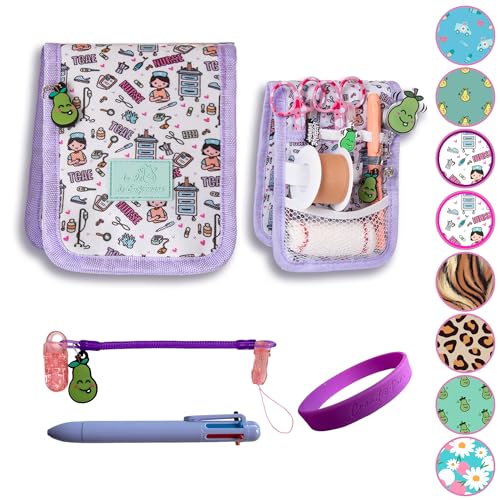 La Repera de Enfermera® Salvabolsillos Enfermeria + Porta Tijeras Enfermeria + Boligrafo 6 Colores + Pulsera | Organizador de bolsos | Accesorios Enfermera TCAE Veterinaria (WHITE-PURPLE)