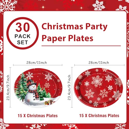 30 PCS Christmas Oval Paper Plates, Large 9" x 11" Disposable Serving Platters, Snowman & Snowflake Holiday Plates for Xmas Parties, Winter Events & Festive Table Decor – Image 2