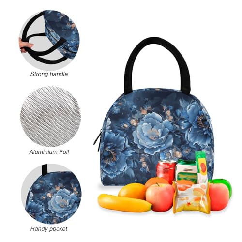 Backpack Lunch Bag Set Luxurious Blue Flower Print, Big Storage Travel Backpacks with Insulated Lunch Box for Office Hiking Picnic4