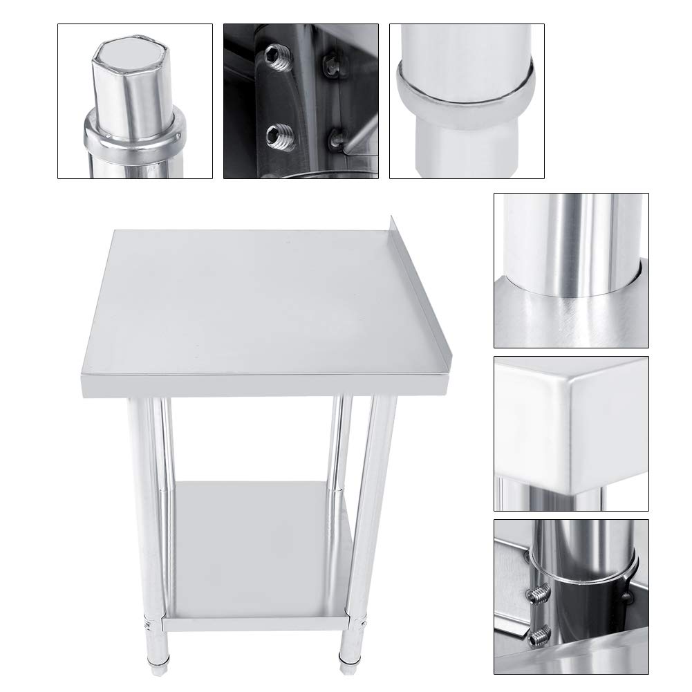 Fafeicy Tavolo Operatorio in Acciaio Inossidabile a Doppio Strato con Schienale, Tavolo di Preparazione per Cucina Commerciale, Spessore 0,6 Mm (2X2FT=61X61CM)