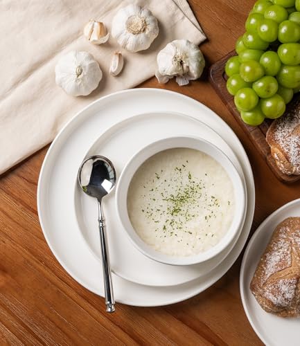 Image of TheTerra Ceramic Dinnerware Sets, Handmade Reactive Glaze Plates and Bowls Set, Scratch Resistant Dish Set, Oven & Microwave & Dishwasher Safe, Bright White