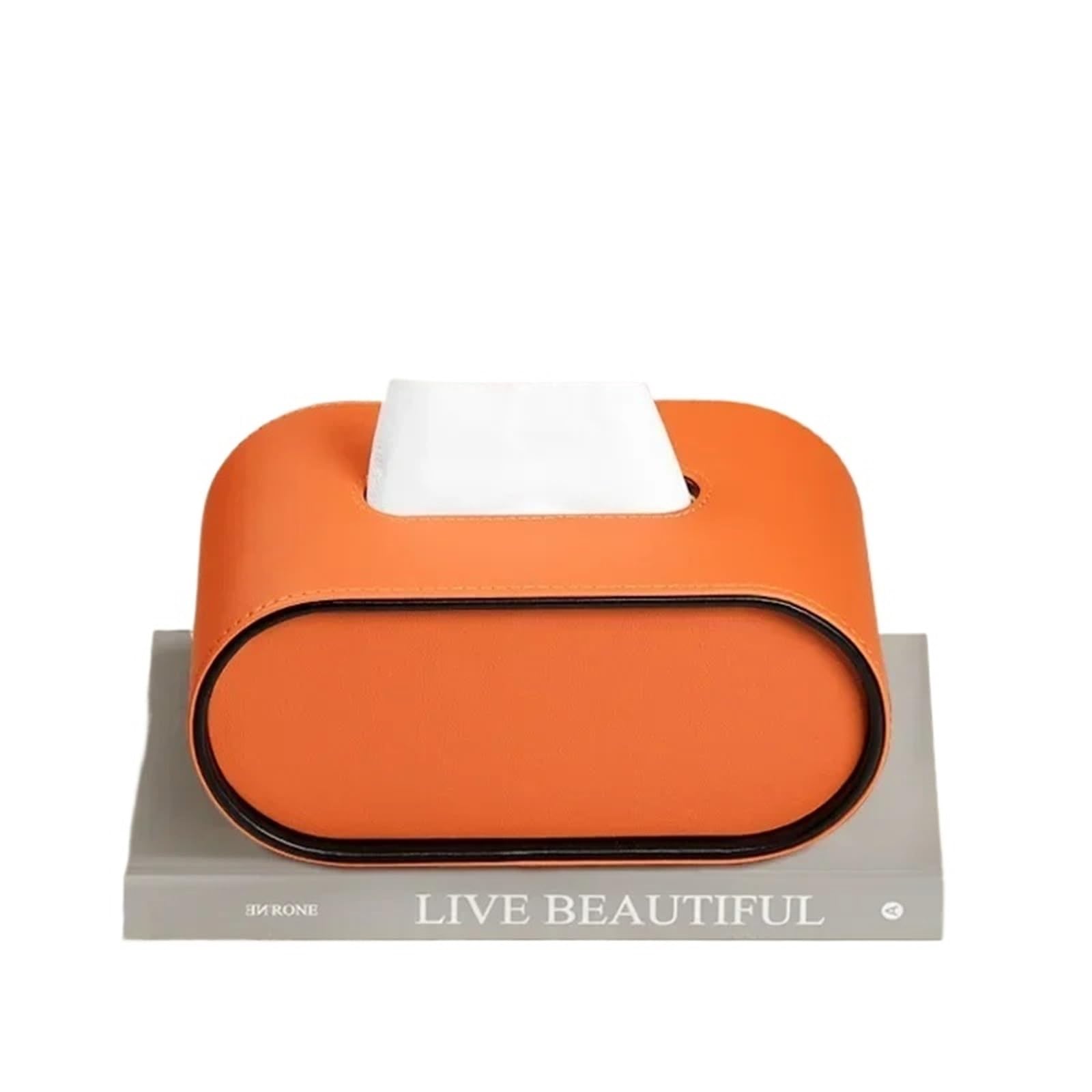 Light Luxury Paper Box Living Room Creative Oval Leather Tissue Box Bedroom Desktop Napkin Storage Box Organization(Orange)