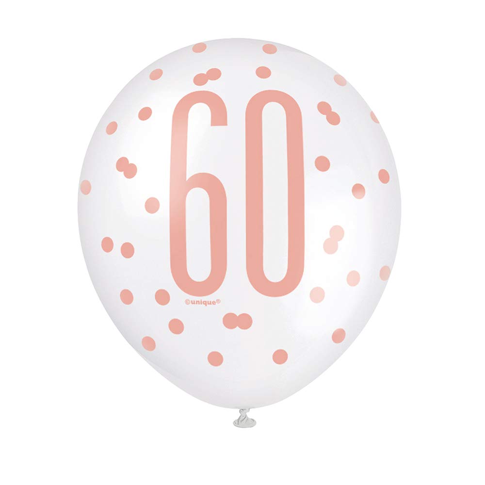 Unique 84920 Number Latex Balloons-12 | Rosegold | 6 Pcs, Rose Gold, Age 60
