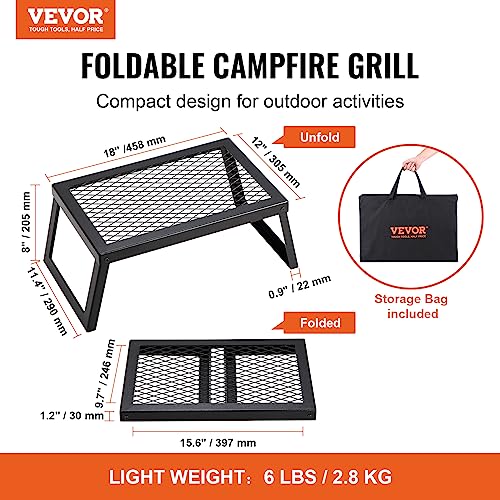 VEVOR-Folding-Campfire-Grill-18-Portable-Camping-Grates-Over-Fire-Pit-Heavy-Duty-Steel-Mesh-Grate-Camp-Fire-Cooking-Equipment-with-Legs-Carrying-Bag-Grilling-Rack-for-Outdoor-Open-Flame-Cooking