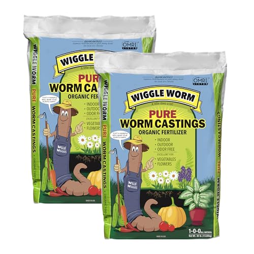 Wiggle Worm 100% Pure Organic Mineral-Dense Worm Castings Fertilizer 30lbs Pack of 2 - Improves Soil Fertility and Aeration for Growing Better Houseplants Vegetables and More