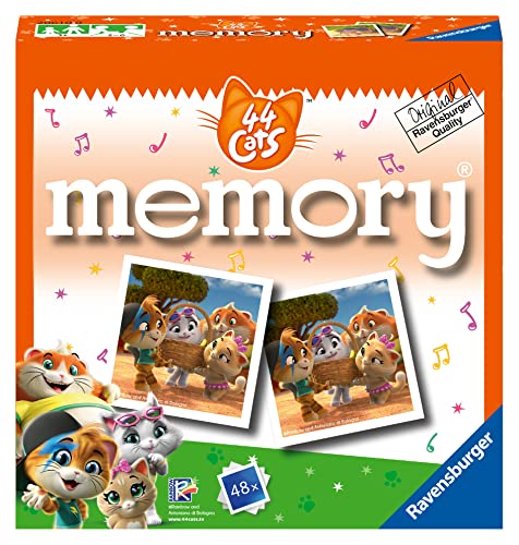 Ravensburger - Mini Memory: 44 Cats, Juego de Mesa, Juego de Mesa Niños, Juegos Educativos, Juegos de Memoria, 2-6 Jugadores, 48 Cartas