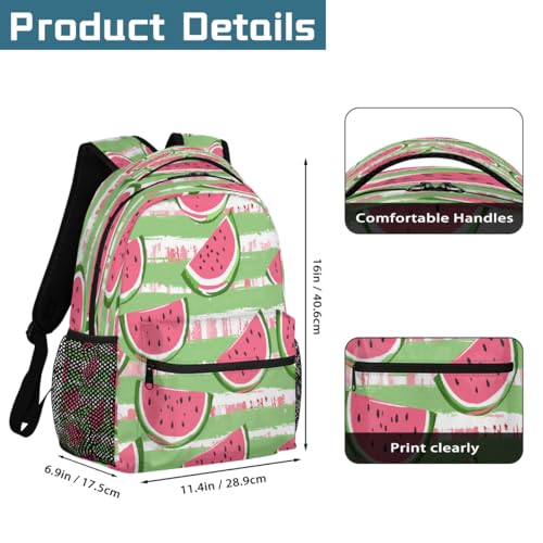 Summer Watermelon Striped Kids Backpack, Lightweight School Bookbag Large Capacity Laptop Backpack Water Resistant Daypack Shoulder Bag for Teenager Boys Girls2