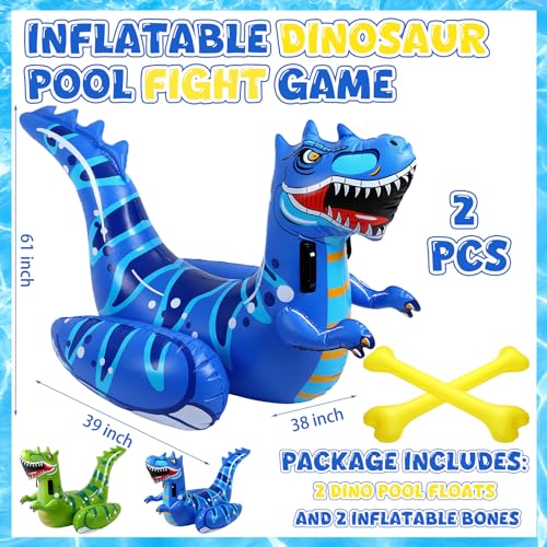 4 Pcs Dinosaur Pool Float Game Set, 2 Player Ride-On Dino Duel Floats - image 4