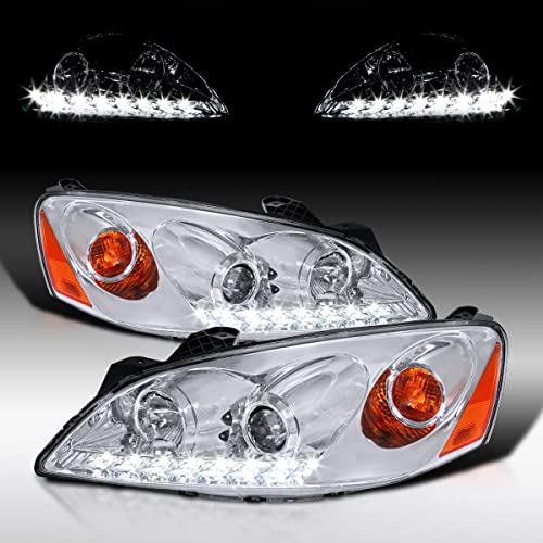 Autozensation Compatible with 2005-2010 Pontiac G6, Left + Right Pair Headlamps Assembly, Chrome Projector Headlights W/LED