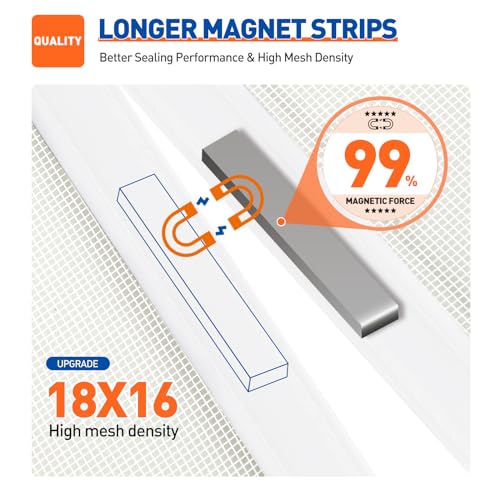 Image of MAGZO Screen Door Magnetic Fits Door Size 48 inchx 80 inch, Hands-Free Mesh White | 50 inch x 81 inch Magnetic Screen Door Mesh & Windproof Fastener, Pet Friendly Entry Door Screen Magnetic Closure