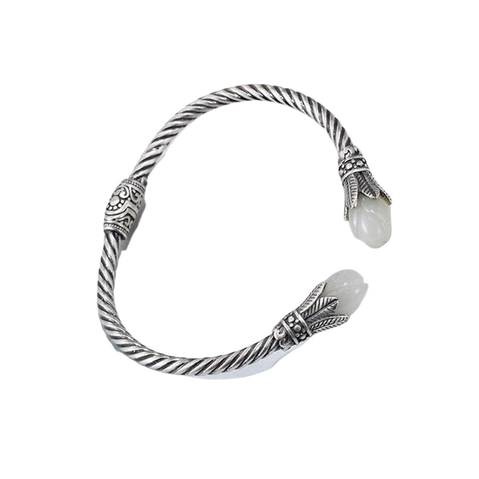 Bracciale in argento, bracciale rigido alla moda, bracciale rigido in argento S925 intarsiato con giada Hetian naturale fiore di magnolia intrecciato I braccialetti di spago possono essere regalati a