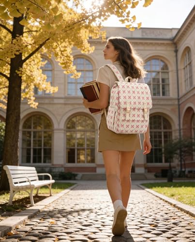 Image of Corduroy Laptop Backpack for Women, Fits 15.6 Inch Computer Bag, College Bookbag Travel Daypack Purse, Work Business Bags - Corduroy Bow Pink