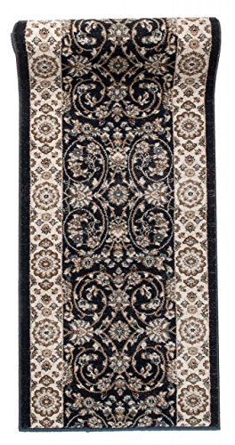 Tapis de Couloir Noir Beige Oriental - Au Mètre - Décoration Parfaite pour: Entrée Salle de Séjour Cuisine ou Couloir - Collection AYLA de Carpeto - S L XL XXL - 80 x 350 cm Cover