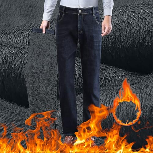 Men's Winter Jeans Fleece Lined Thickened Demin Pants Loose Straight Fit Comfort Stretch Casual Thermal Warm Trousers2