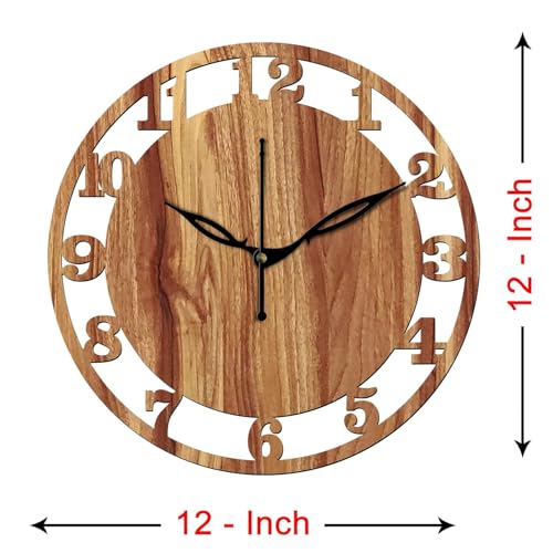 Image of SKYVILLA 12 Inch Wooden MDF Analog Wall Clock with English Numerals| Silent Quartz Movement | Lightweight Without Glass Design for Home Living Room.