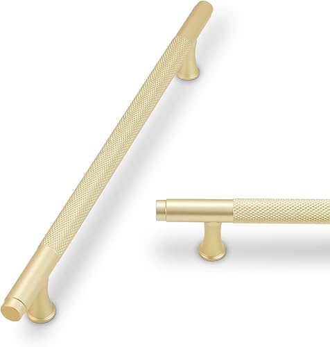 Miniatura 1 de Paquete de 10 manijas de gabinete de cocina de 7.5 pulgadas de latón cepillado moleteado para gabinetes, tiradores dorados para cajones, accesorios