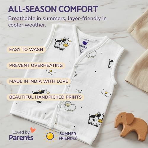 Image of Muslin Cotton Sleeveless Jabla -Baby Cloth for Newborn |Jhabla, Unisex Baby Vest for Boys Girls|Soft, Chemical Free, Breathable, Hypoallergenic Infant Clothing Essentials