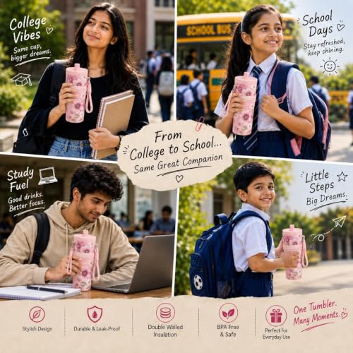 Image of STARFLYER Stylish Reusable Drinking Cup for Water, Juice & Cold Beverages | Portable Travel for Home, Office & Daily Use. (700ml-Pink Flower Tumbler)