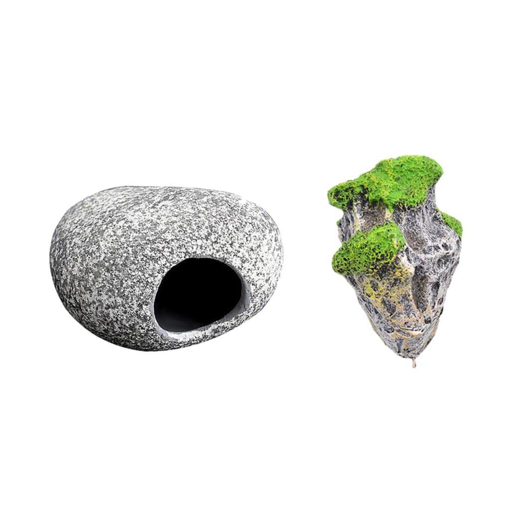 Meri Shopp Aquarium Floating Rocks Fish Stone Cave for Fish Tank Decor Ornaments Combo