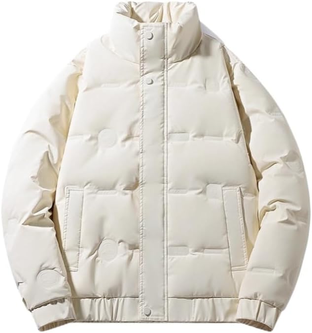 Mens Winter Stand Collar Puffer Jacket Solid Color Thick Insulated Warm Cold Down Coat