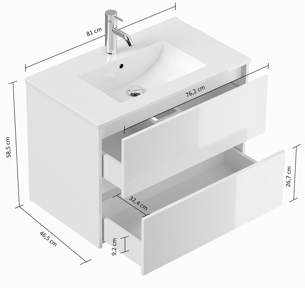 Badmöbelset Taifun 80cm 3tlg mit Spiegelschrank & 3er Boxen Set