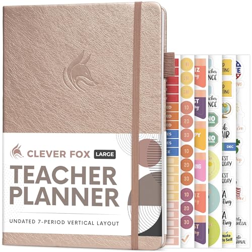 Clever Fox Teacher Planner School Year Planner with Calendars & Lesson Plans Teacher Plan Book for Classroom & Homeschool Organization - Undated 7x10 Hardcover (Rose Gold)