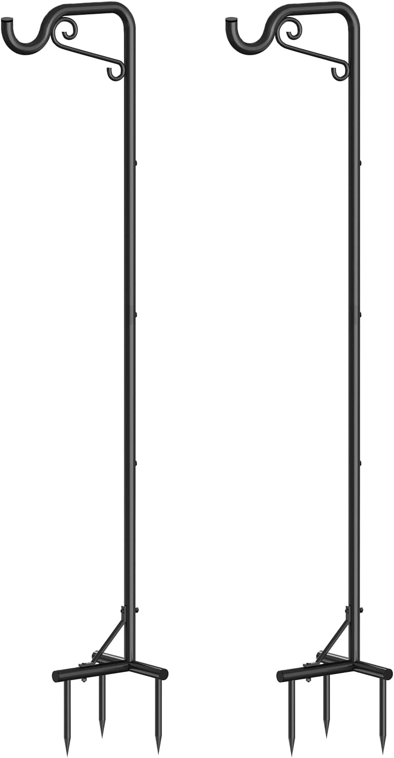 75in Adjustable Shepherds Hooks for Outdoor, 2 Pack Heavy Duty Bird Feeder Pole, Shepherds Crook Garden Hooks for Lantern Birdfeeder Christmas Lights Hanging Plants Solar Light, Black