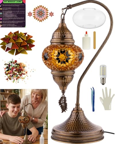 DEMMEX DIY Turkish Moroccan Mosaic Lamp Making Kit Beginner Friendly Mosaic Art & Craft Project Kit for Adults & Teens No Grout/Plaster Needed Fun Easy No Experience Required (Brown&Amber)