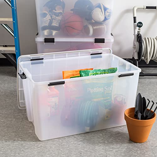 Image of IRIS USA WeatherPro 156 Qt Storage Bins with Lids, 3 Pack, BPA-Free Plastic Gasket Box with Tight Latch and Seal, Stackable Nestable Tote Tub - Clear /Black