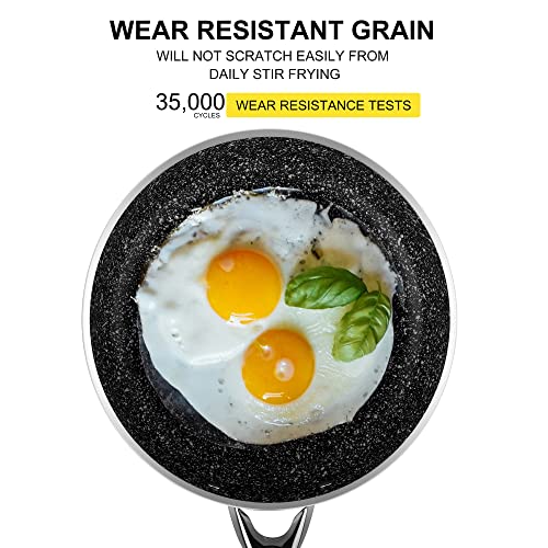 Musential 10" Inch Aluminum Non-Stick Frying Pan Skillet With Tempered Glass Lid, Pfoa-Free Non-Stick Granite Coating, Stainless Steel Handle, Dishwasher/Oven Safe (Black) #TOP4