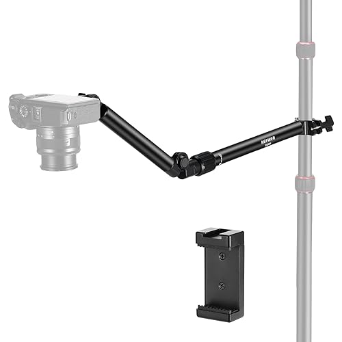 NEEWER Overhead Camera Mount Arm with Phone Clip, 22"/56cm 180°&360° 2 Section Flexible Holding Arm