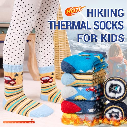Image of Eocom Kids Wool Socks For Boys Girls Warm Hiking Thermal Winter Cozy Soft Thick Toddlers Crew Boot Socks 6 Pairs