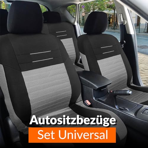 Upgrade4cars Autositzbezüge Grau Schwarz | Autoschonbezüge Set für Vordersitze & Rückbank | Autositzbezug Universal