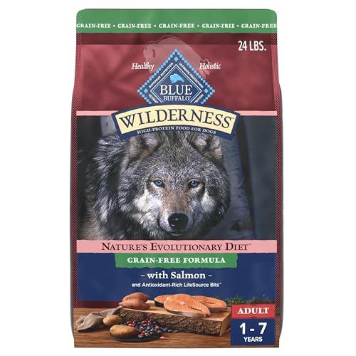 Blue Buffalo Wilderness Adult High-Protein Dry Dog Food with Real Salmon, Grain-Free, Made in the USA with Natural Ingredients, Salmon, 24-lb Bag