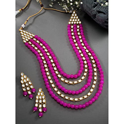 Image of Peora Kundan Faux Pearl Long Necklace & Jewelry Set Gift for Women