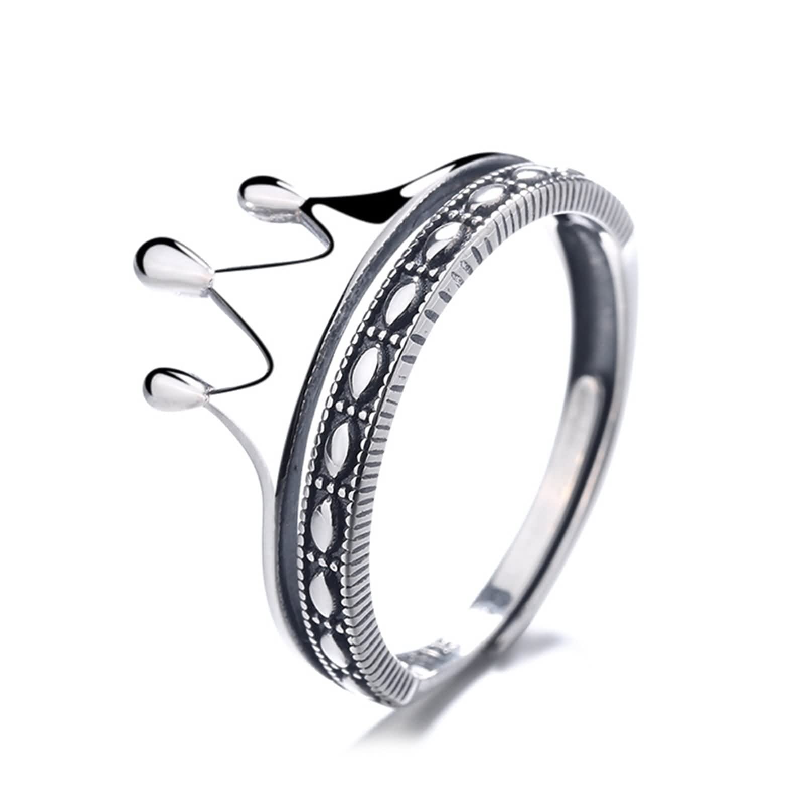 Anelli unici in argento sterling, anelli a corona per donna gioielli alla moda regolabili per lei, Adjustable, Nessuna pietra preziosa