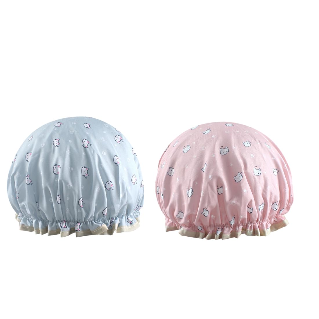 Double Layer Shower Cap for Women 2 Pack Elastic Band Reusable Shower Cap for Hair Waterproof Plastic Shower Cap with Ruffles Covering Ears