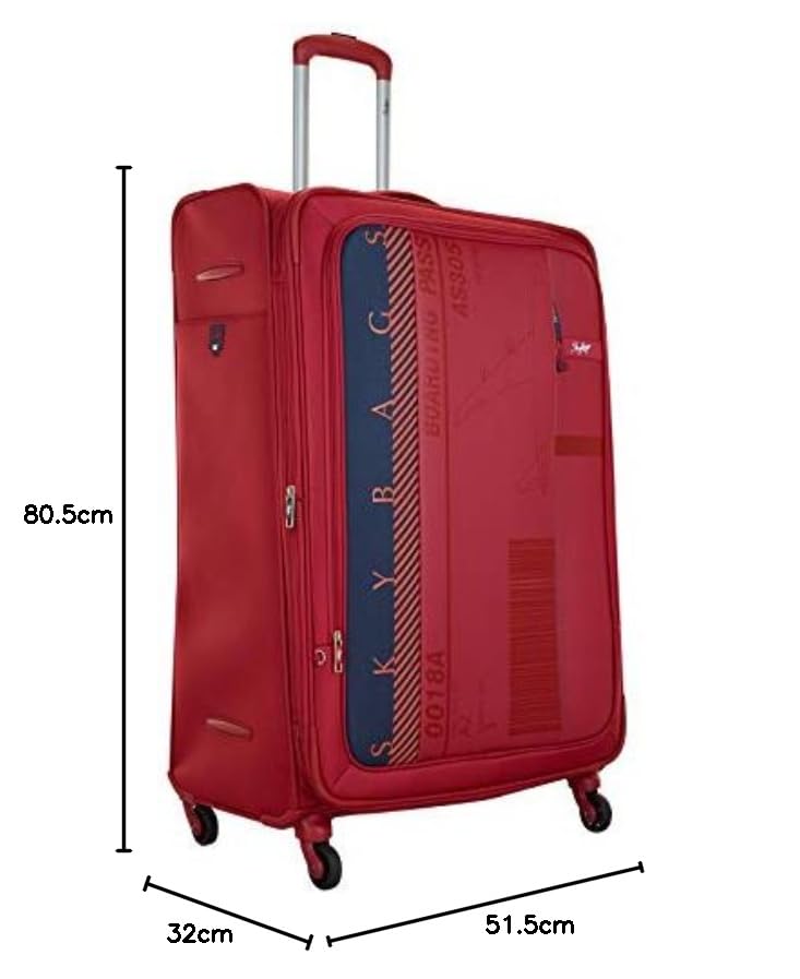 Image of Skybags Polyester 80.5 Cms Red 4 Wheels Spinner Softshell Sided Carry-On Luggage(Stairw81Crd), 51.5 Centimeters, 32 Centimeters, One Size,Medium + Large