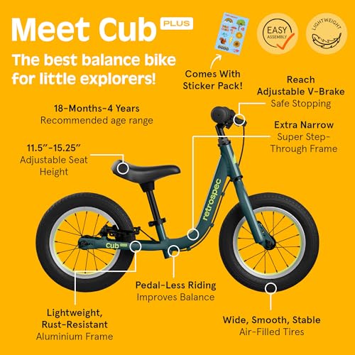 Image of Retrospec Cub Plus Toddler Balance Bike for Boys & Girls Ages 18 Months - 4 Years No Pedals with Lightweight Frame and Adjustable V-Brake, Seat and Handlebar for Kids